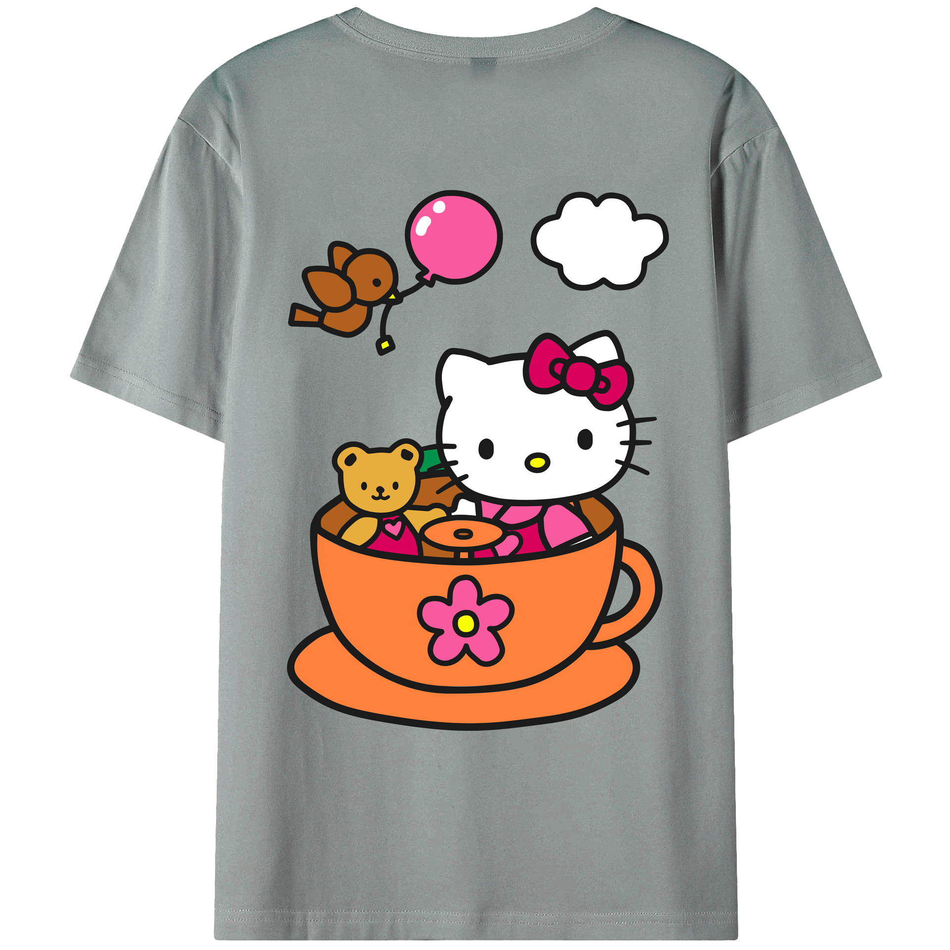 （画像用） Hello Kitty ハローキティ 綿100％ メンズ半袖Tシャツ（バックプリント） 通気性